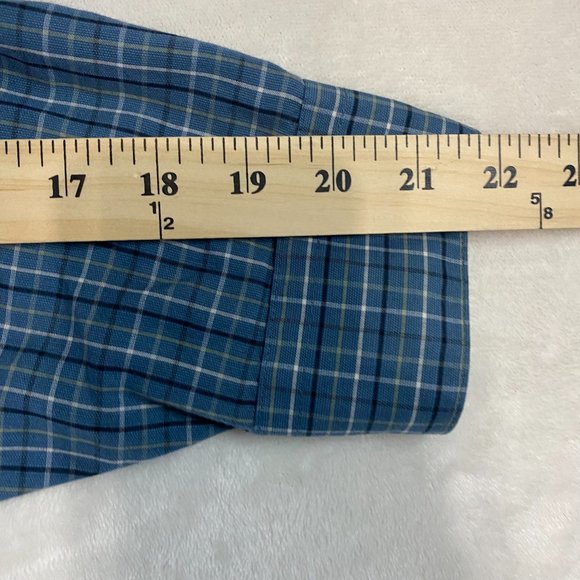 Van Heusen Men XL 17-17 1/2 Blue Plaid Wrinkle & Stain Free Flannel Dress Shirt - Picture 9 of 9